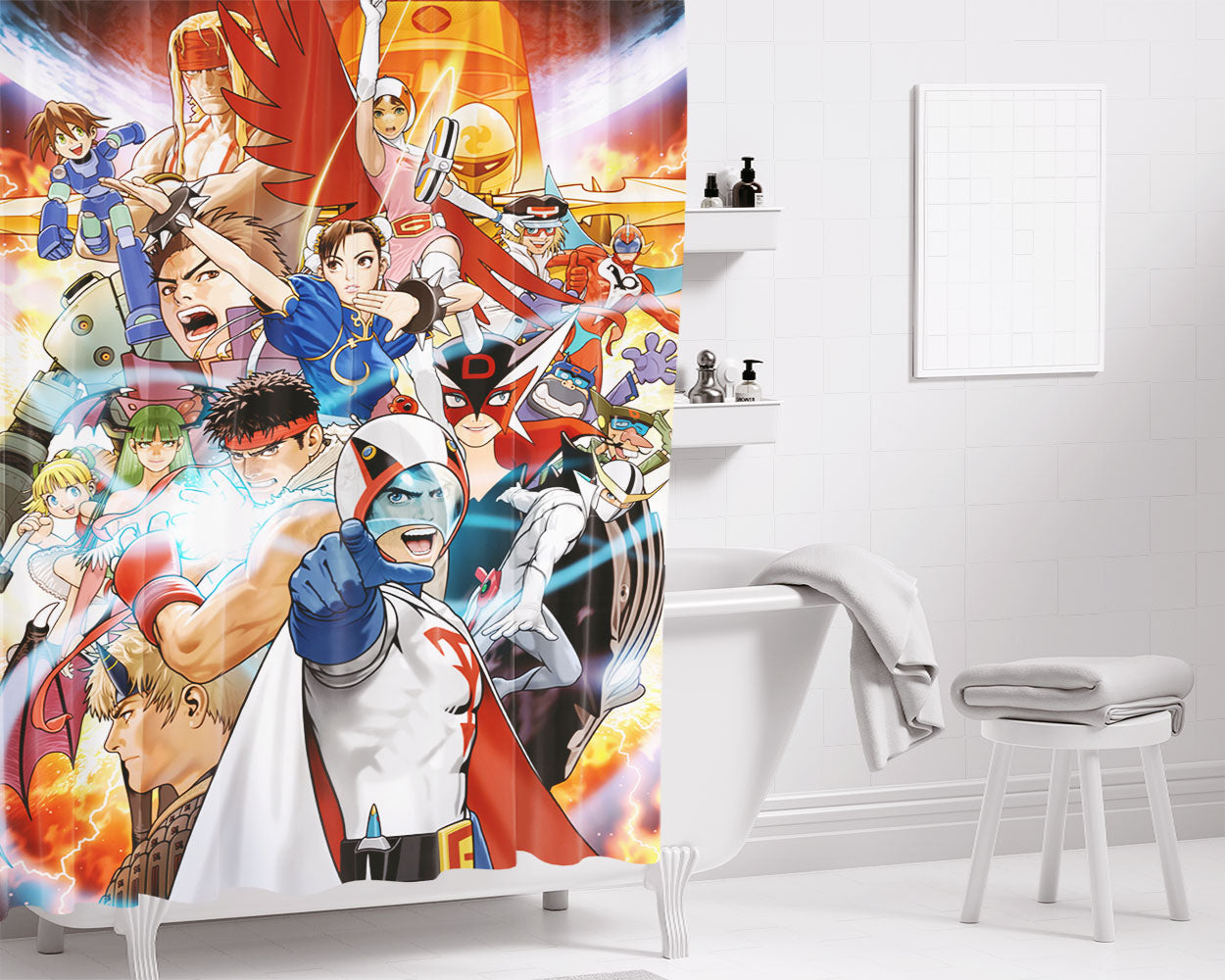 Tatsunoko Vs Capcom Art Bathroom Shower Curtain Fabric Waterproof | 66 X 72 Inch