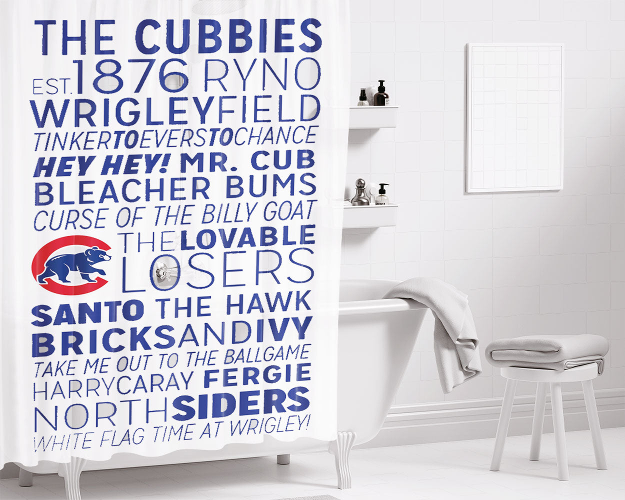 The Chicago Cubs Champions Bathroom Shower Curtain Fabric Waterproof | 66 X 72 Inch