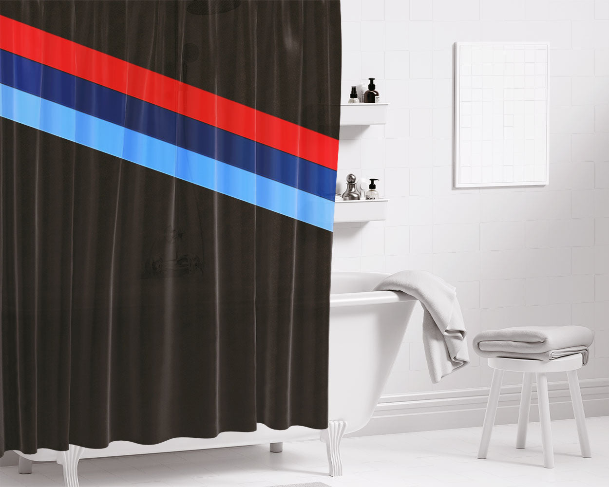 Three Color Line Bmw Bathroom Shower Curtain Fabric Waterproof | 66 X 72 Inch