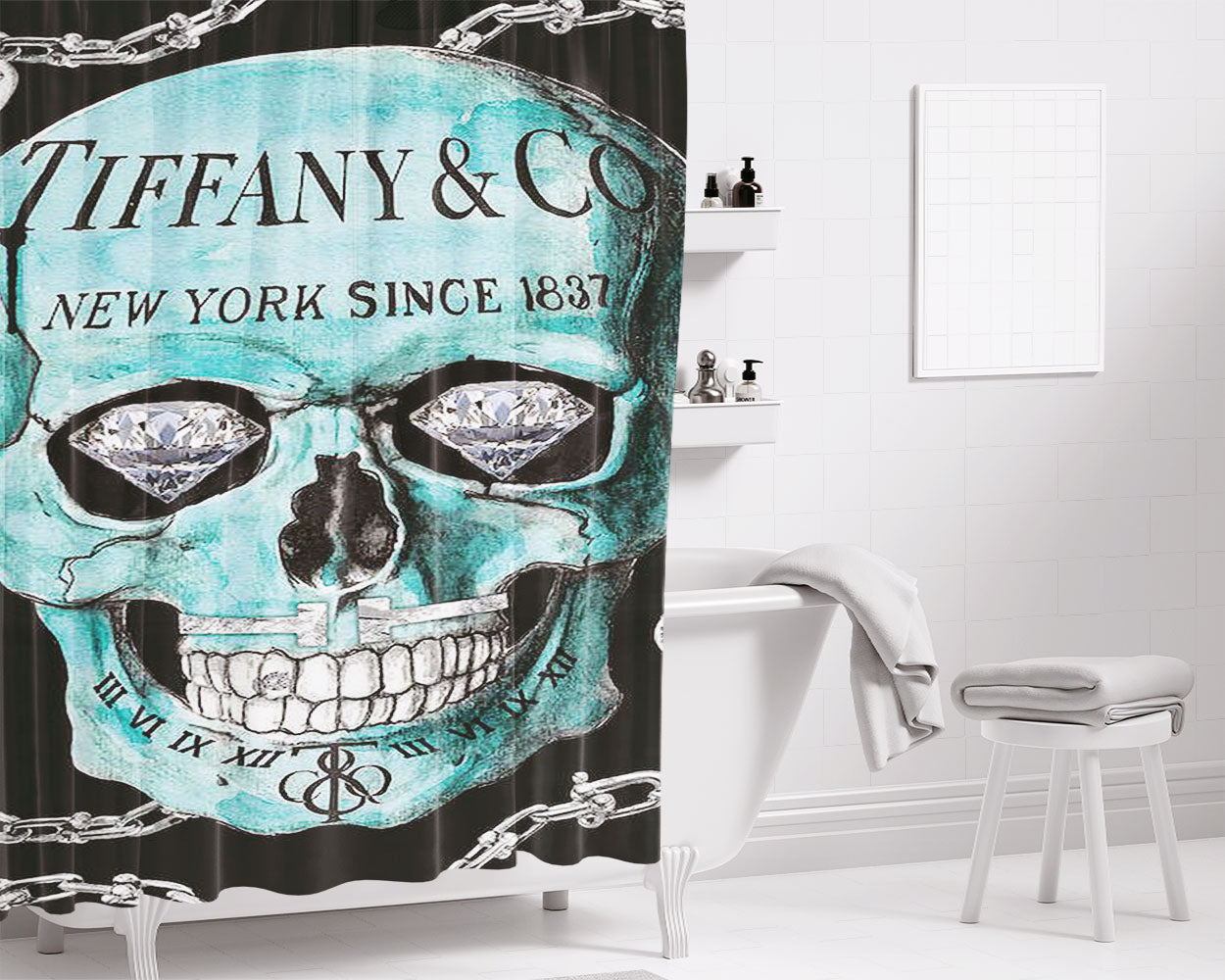 Tiffany And Co Skull Diamond Bathroom Shower Curtain Fabric Waterproof | 66 X 72 Inch