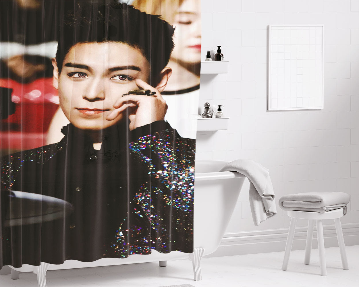 Top Big Bang Bathroom Shower Curtain Fabric Waterproof | 66 X 72 Inch