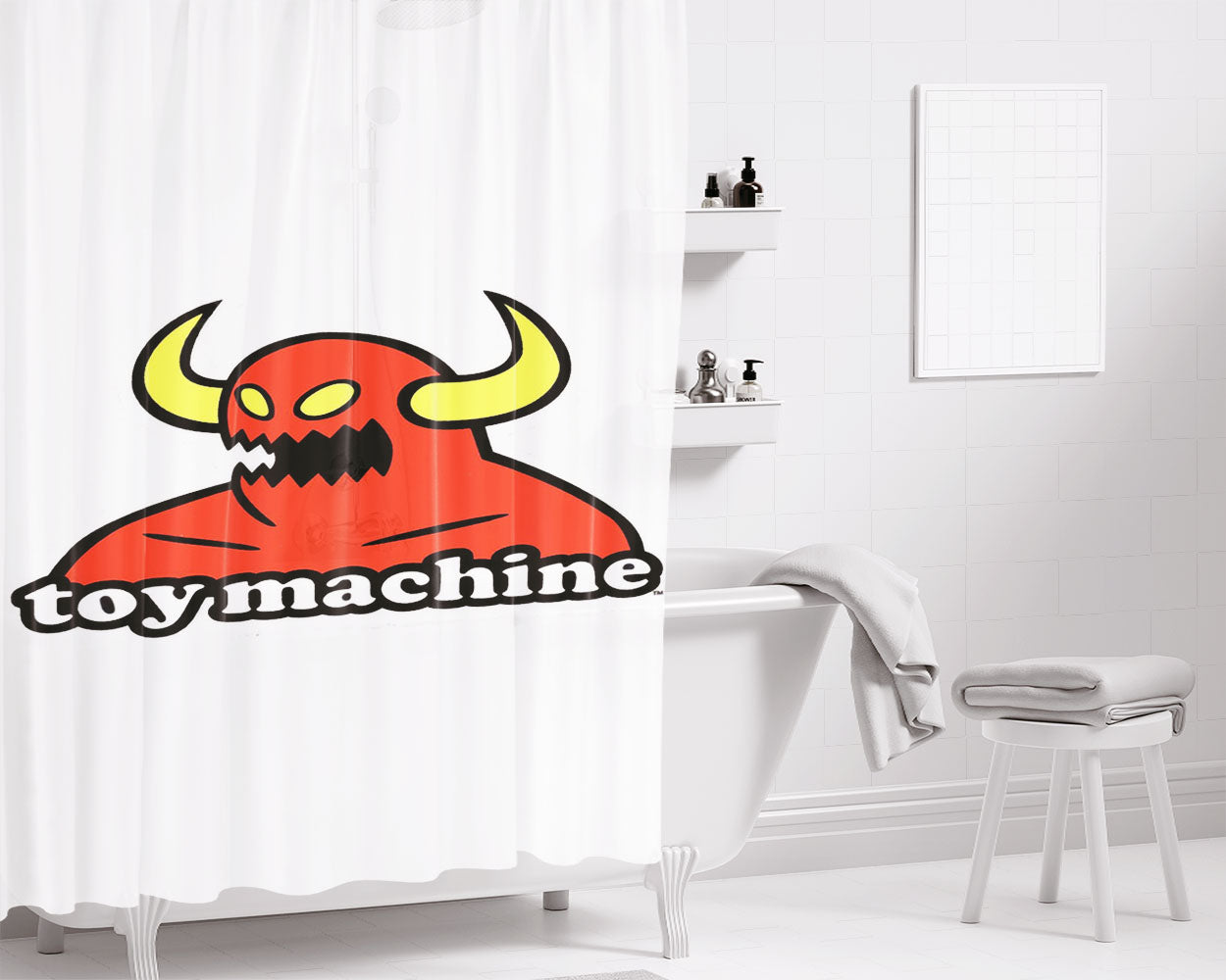 Toy Machine In White Background Bathroom Shower Curtain Fabric Waterproof | 66 X 72 Inch