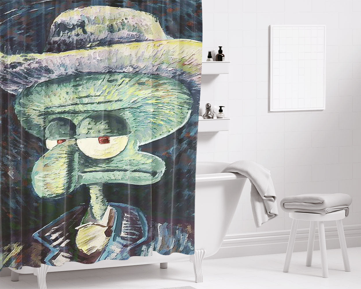 Vangogh Squidwart Style Bathroom Shower Curtain Fabric Waterproof | 66 X 72 Inch