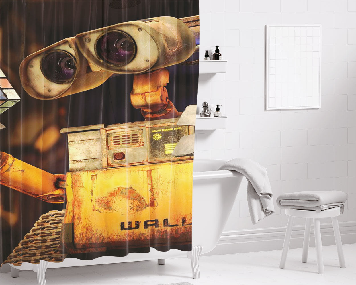 Wall E Sad Robot Bathroom Shower Curtain Fabric Waterproof | 66 X 72 Inch