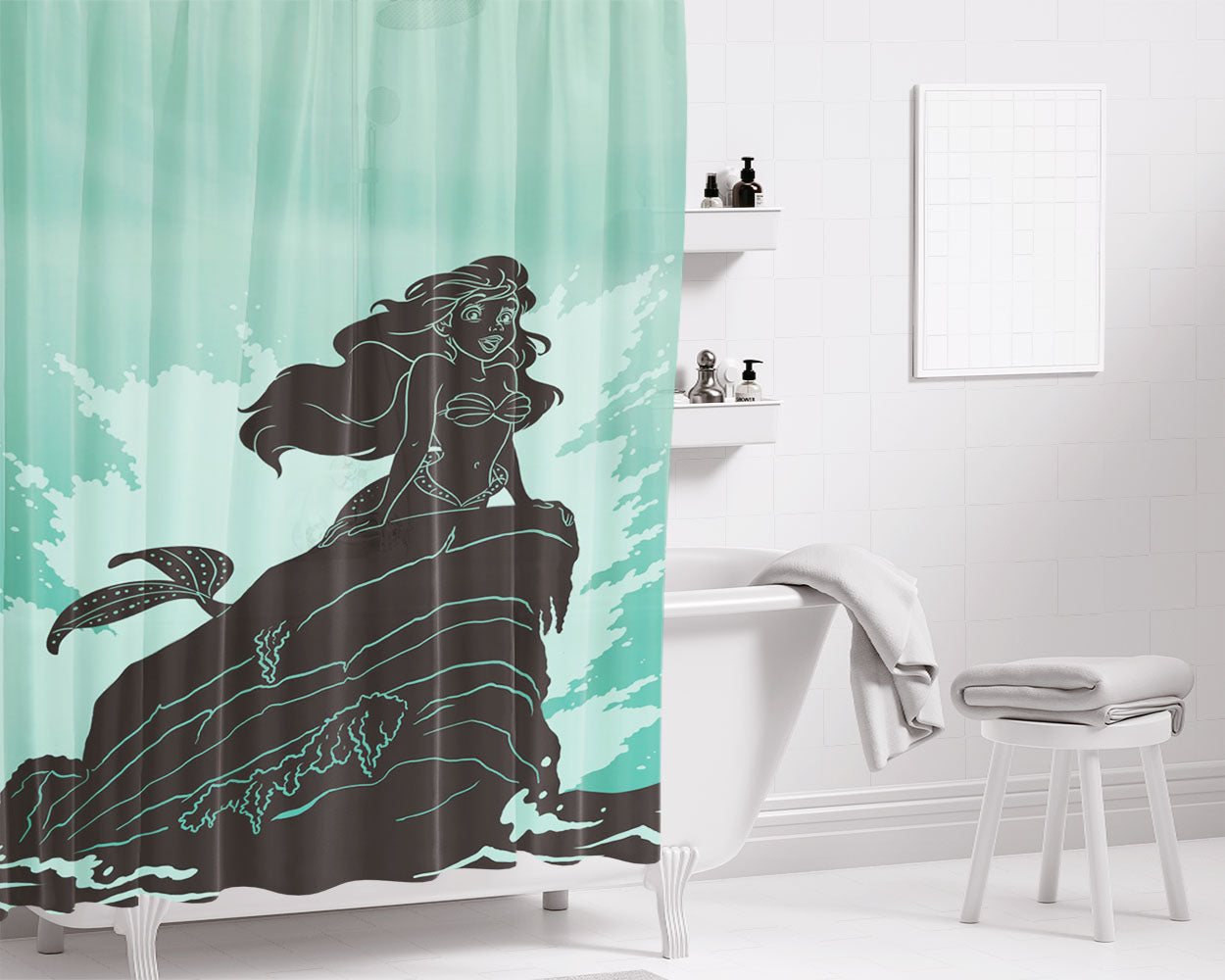 Onceupon A Time Little Mermaid Bathroom Shower Curtain Fabric Waterproof | 66 X 72 Inch