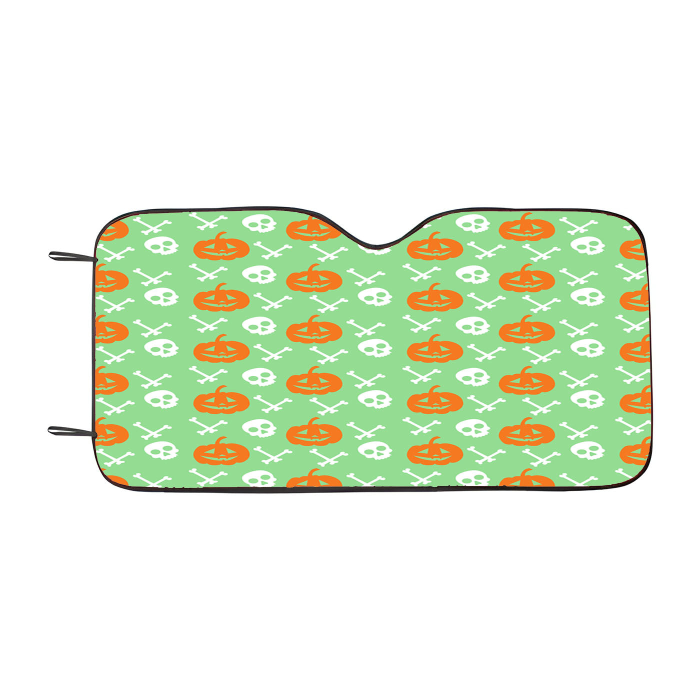 Green Pattern Pumpkins Bone And Head Skeleton Halloween Car Auto Sun Shade Windshield Cover