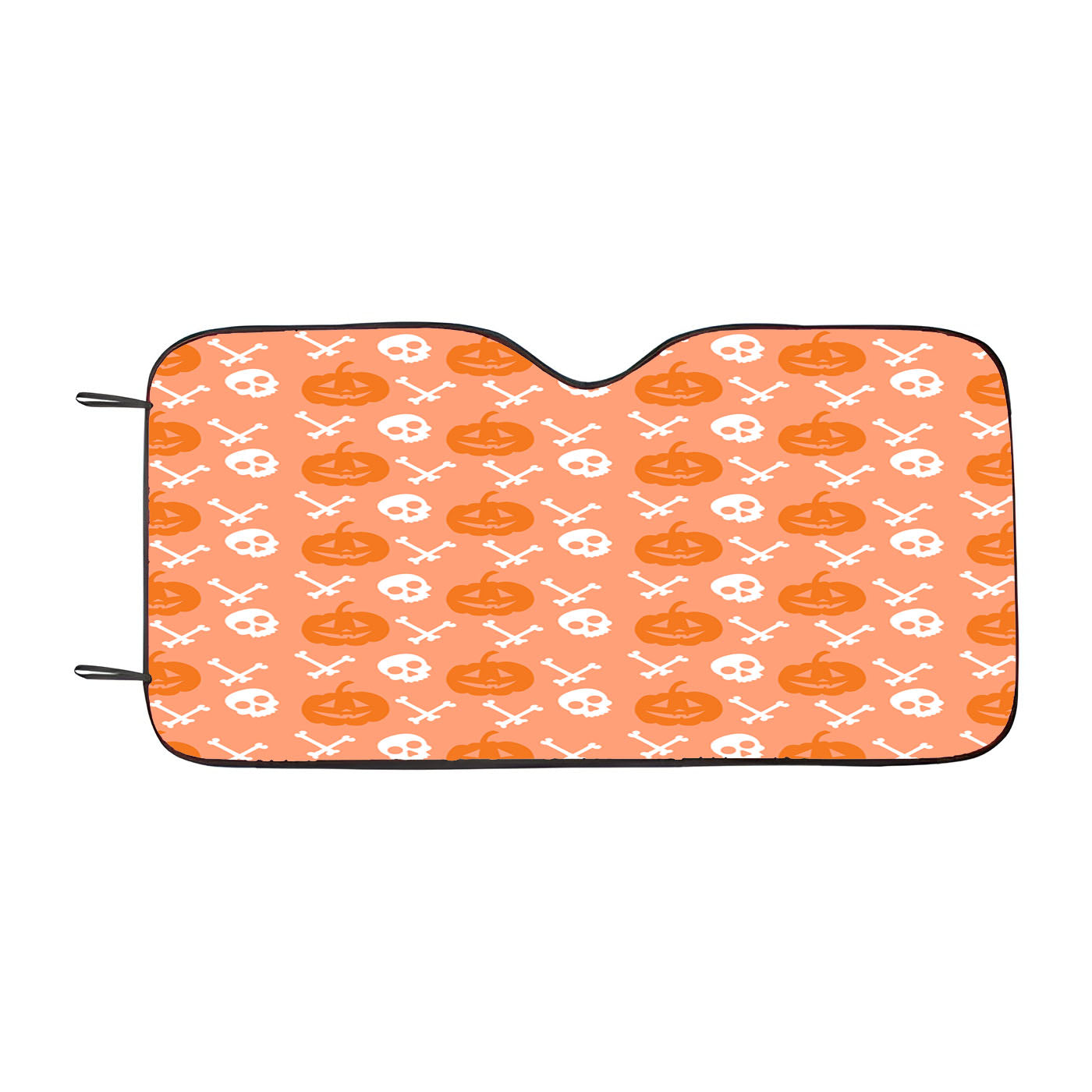 Peach Pattern Pumpkins Bone And Head Skeleton Halloween Car Auto Sun Shade Windshield Cover
