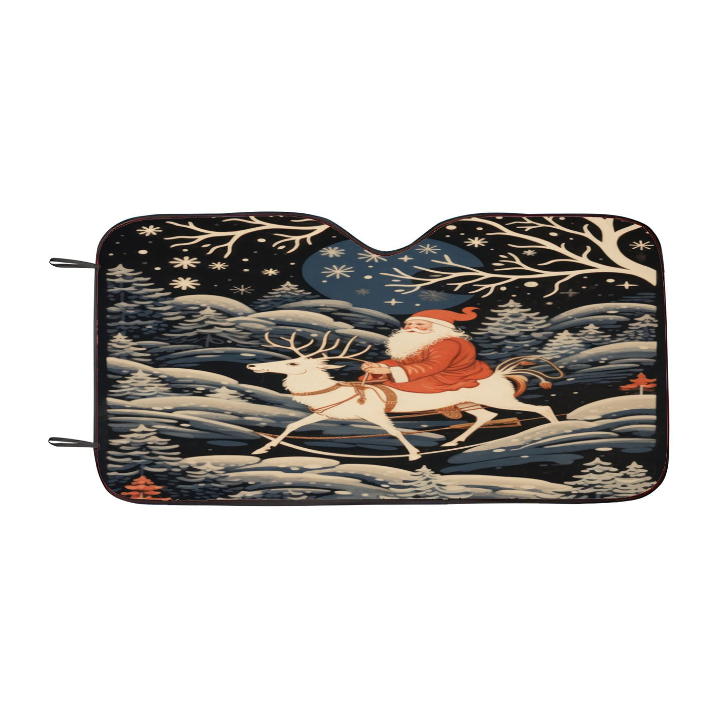 Santa Clause Riding Reindeer At Night Nature Christmas Car Auto Sun Shade Windshield Cover