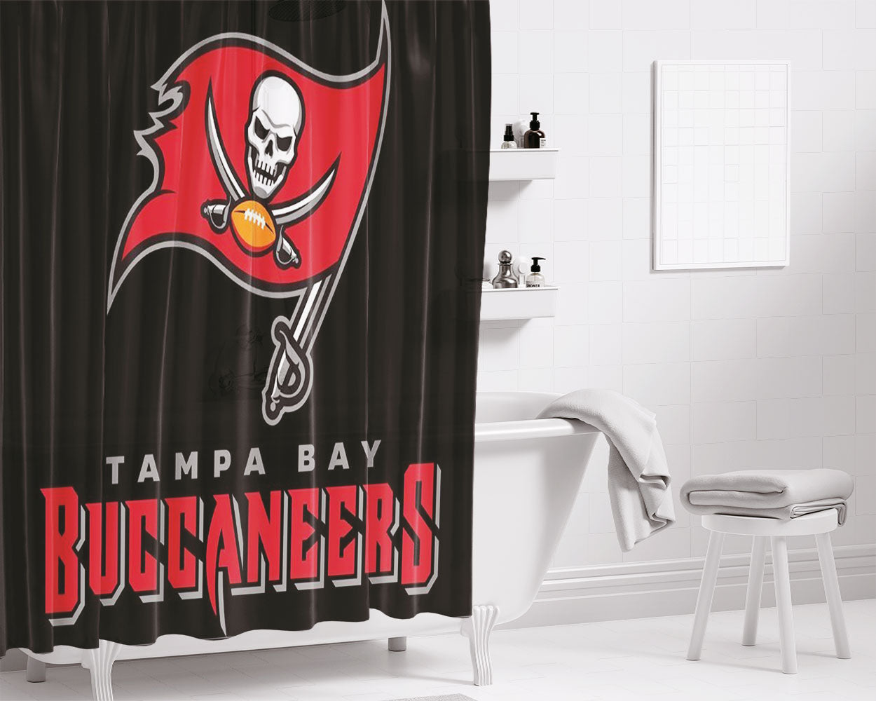 Tampa Bay Buccaneers Bucs Bathroom Shower Curtain Fabric Waterproof | 66 X 72 Inch
