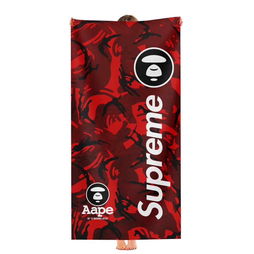 Bape Camo Shark Face Logo Red 2 Ultra-Soft Luxury Bathroom Towels