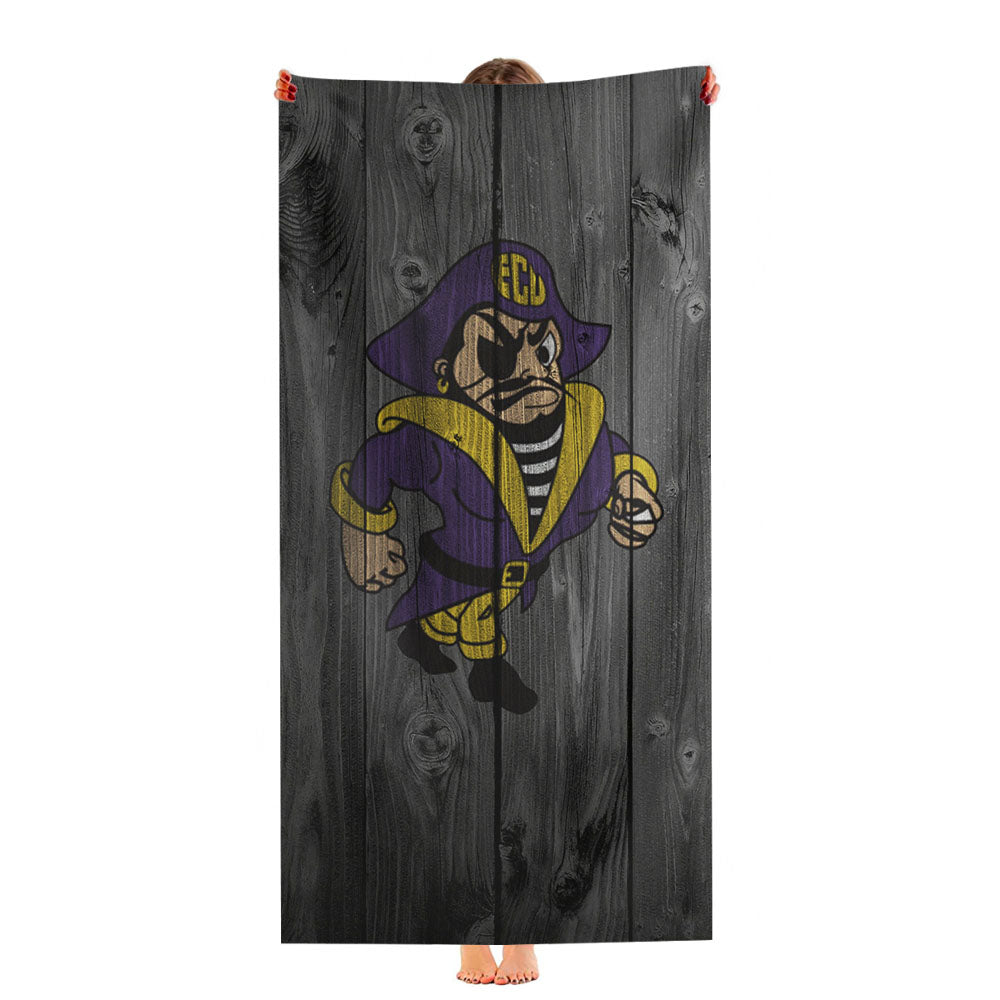 East Carolina University Pirate Logo Dark Wood Wallpaper Ultra-Soft Luxury Bathroom Towels