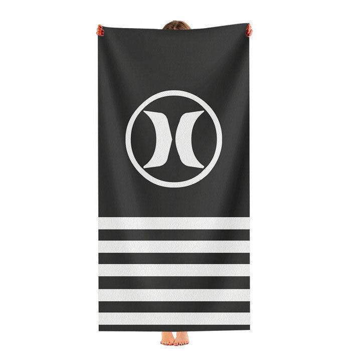 Hurley Black White Stripe Logo Soft Luxury Bathroom Towels