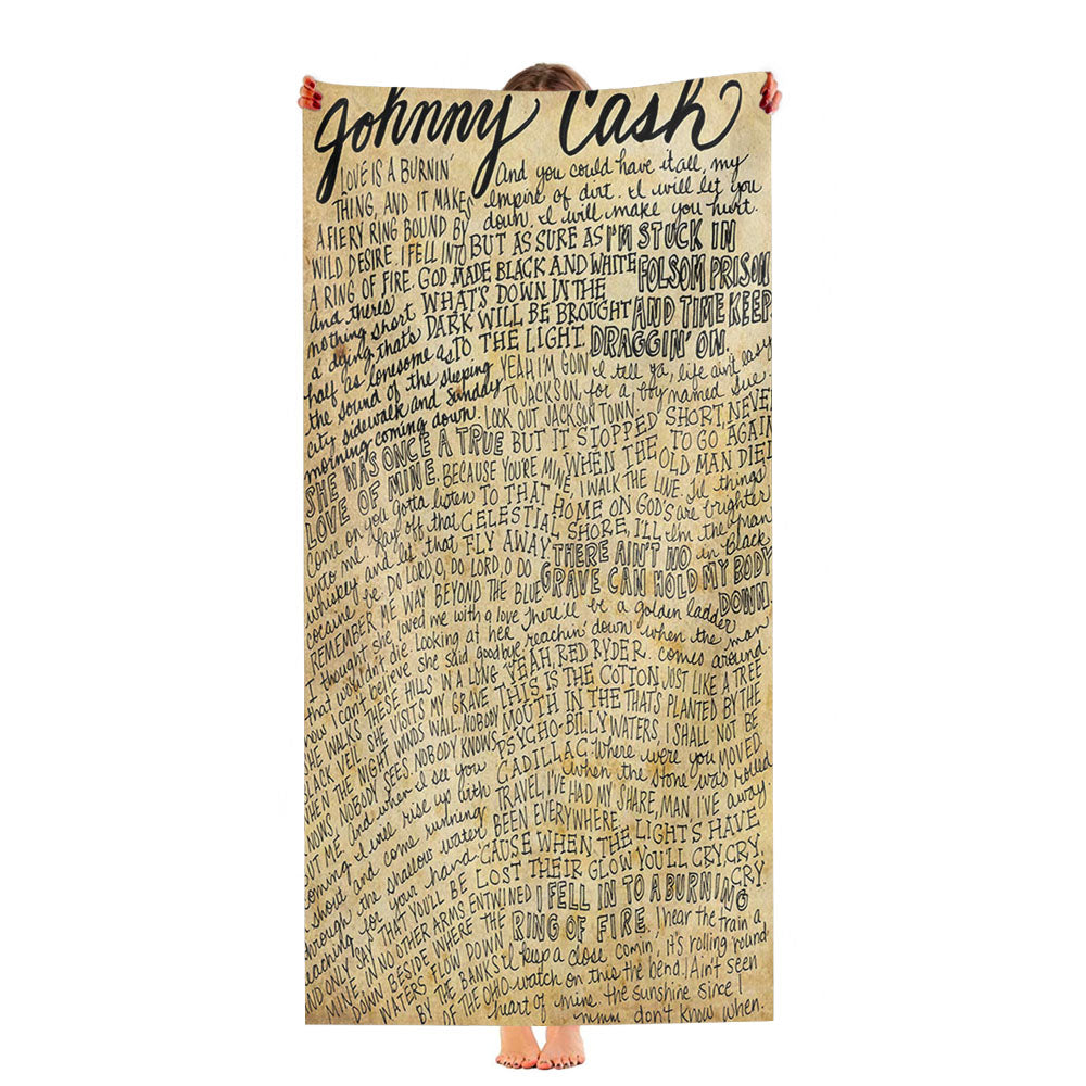 Johnny Cash Lyrics Quotes Dictionary Wallpaper Ultra-Soft Luxury Bathroom Towels