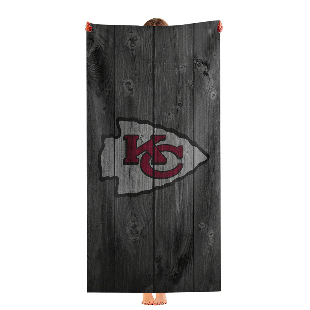 Kansas City Chiefs Nfl Logo Dark Wood Wallpaper Ultra-Soft Luxury Bathroom Towels