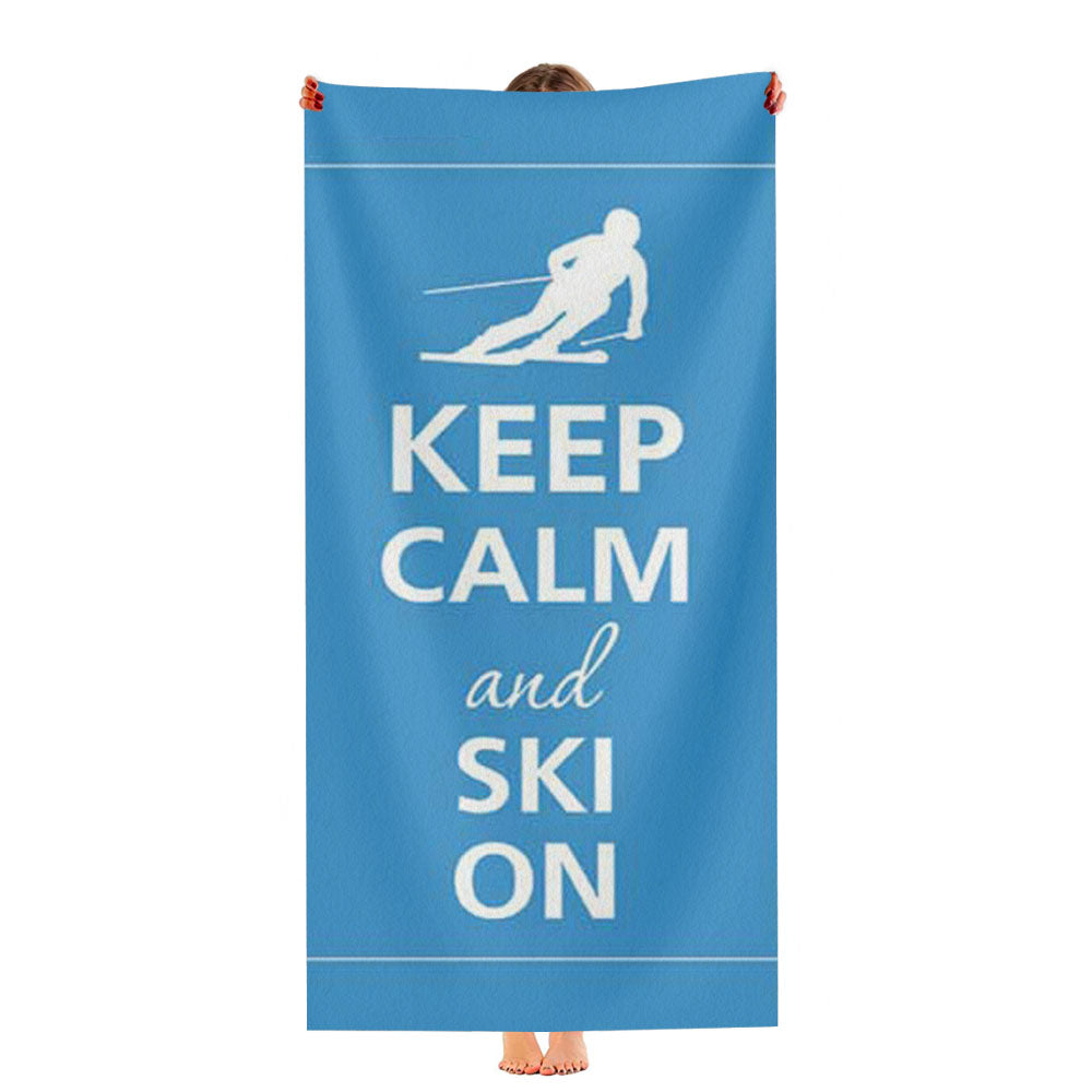 Keep Calm Ski On Blue Bkg Ultra-Soft Luxury Bathroom Towels