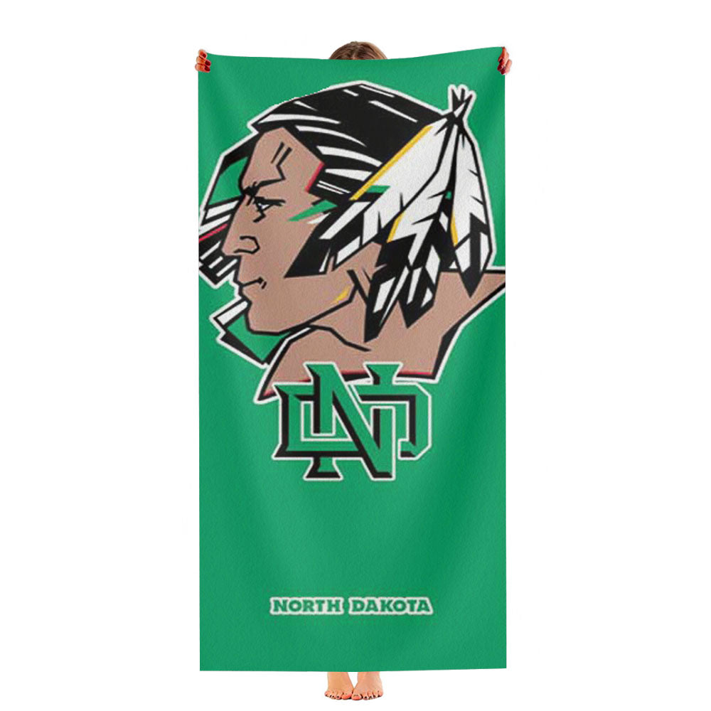 North Dakota Sioux Big Logo Green Bkg Ultra-Soft Luxury Bathroom Towels