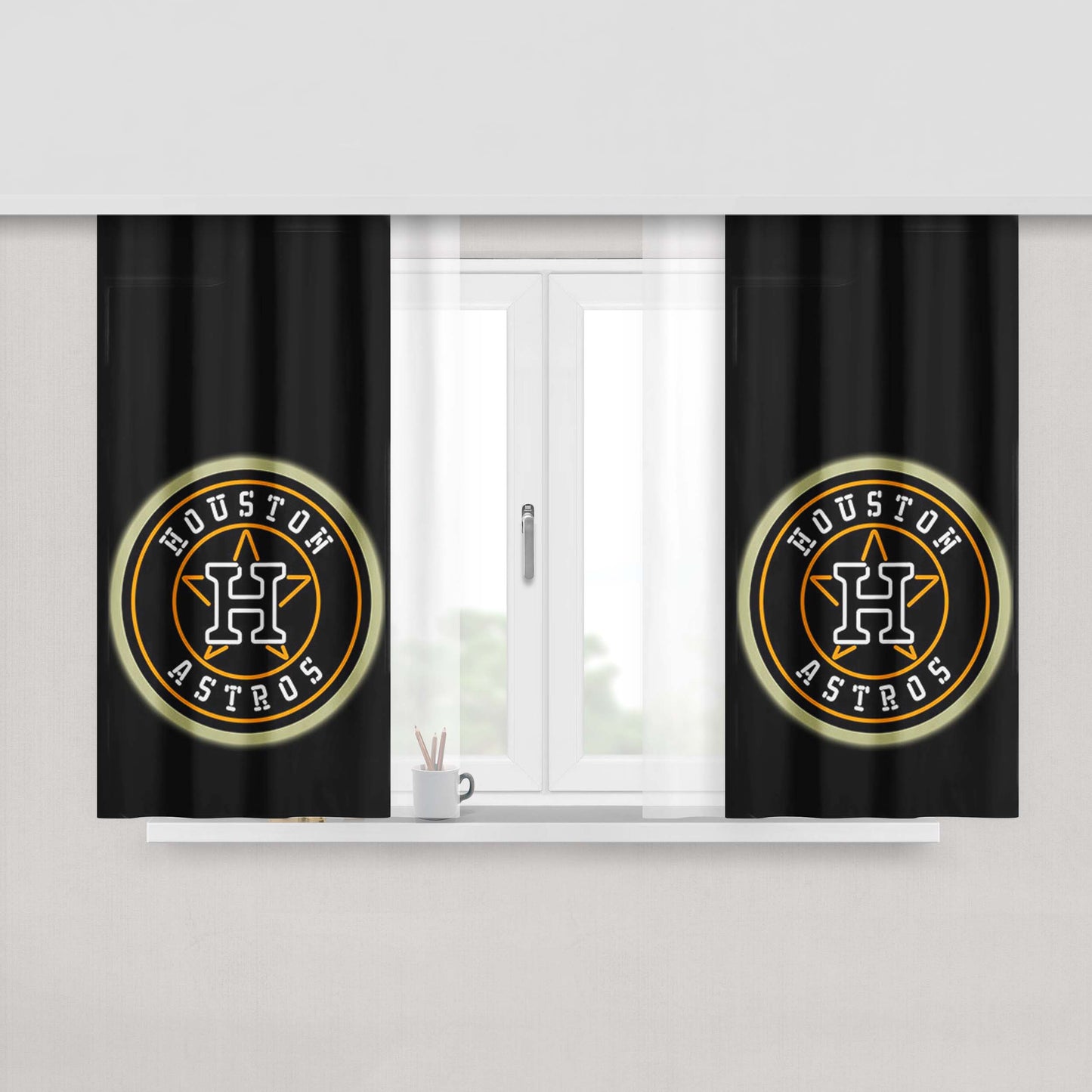 Black Huston Astros Peach Skin Window Curtains