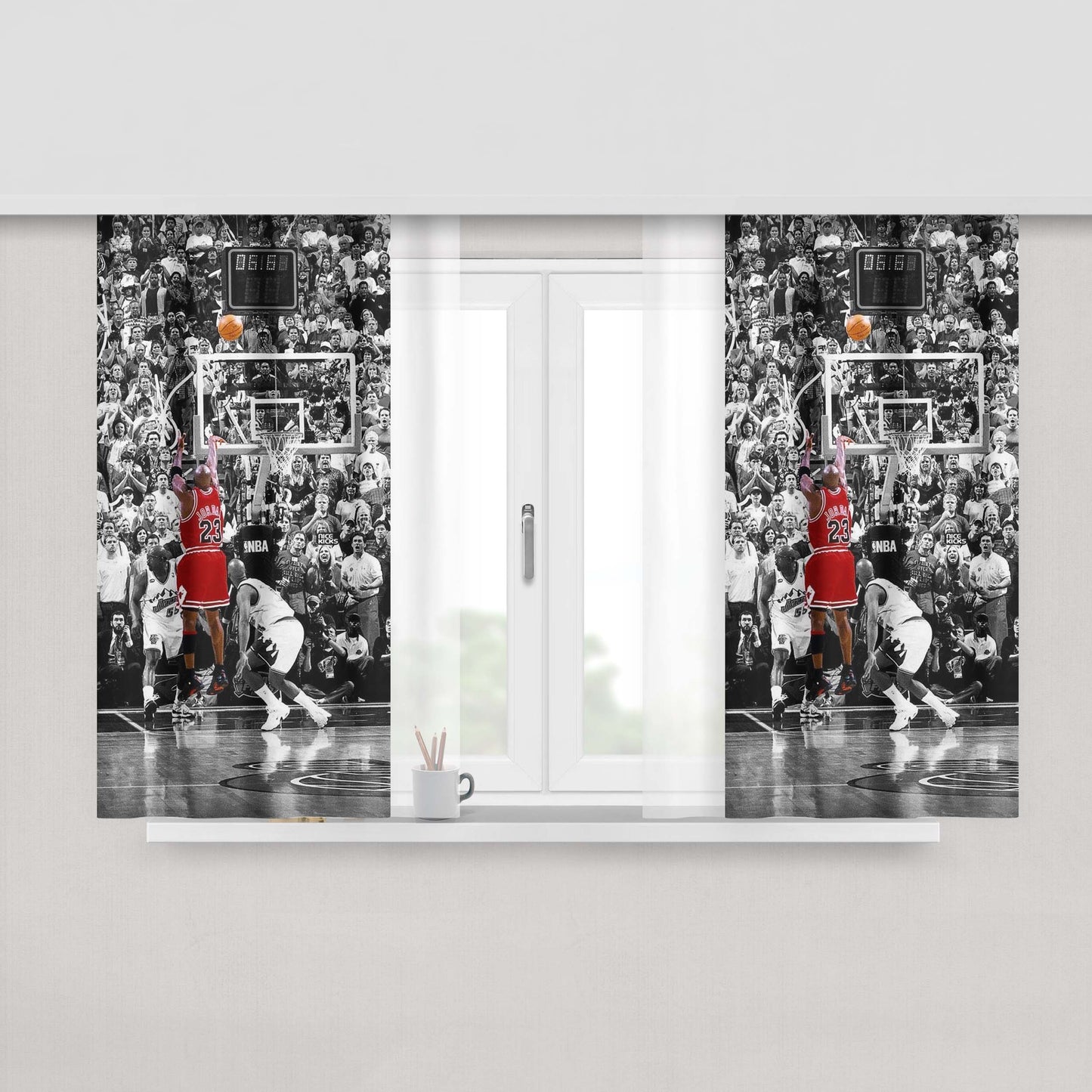 Black White Michael Jordan Last Shot Peach Skin Window Curtains