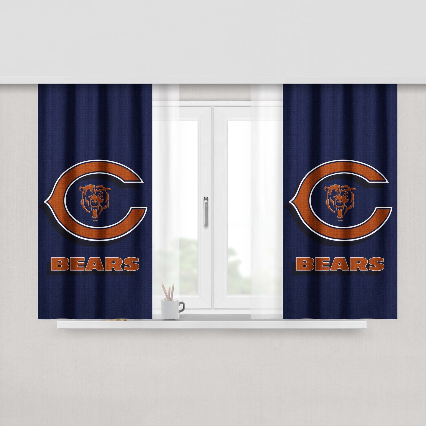 Blue Chicago Bears Nfl Logo Peach Skin Window Curtains