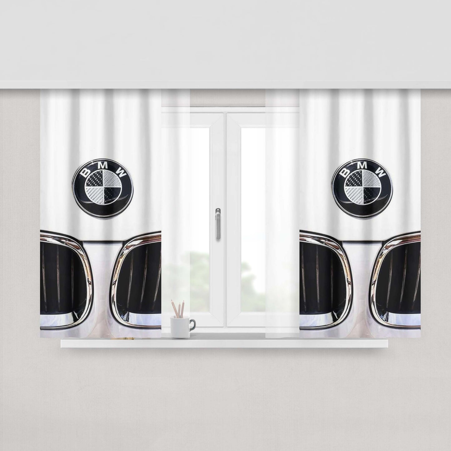 Bmw Car White Logo Peach Skin Window Curtains