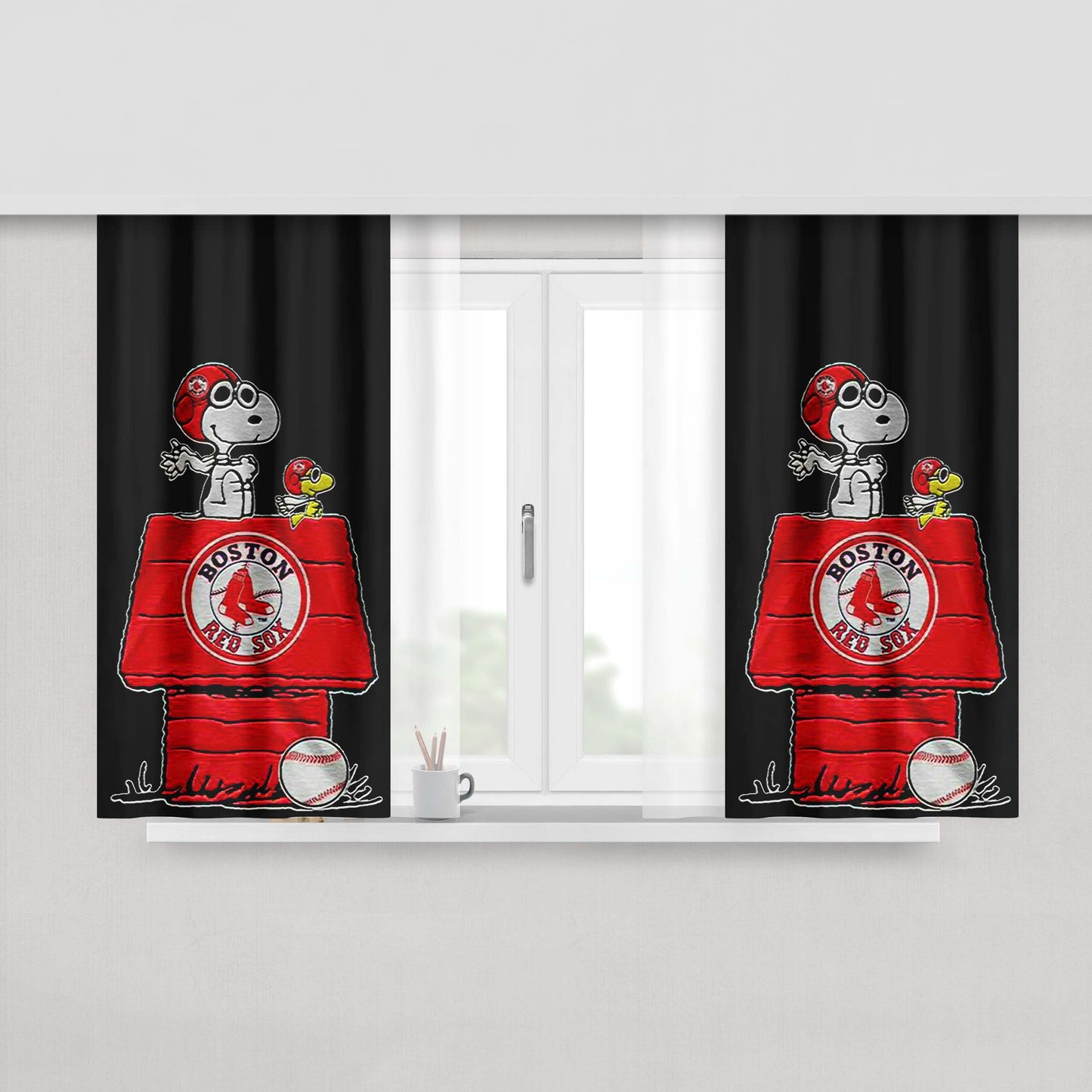 Boston Red Sox Snoopy Peach Skin Window Curtains