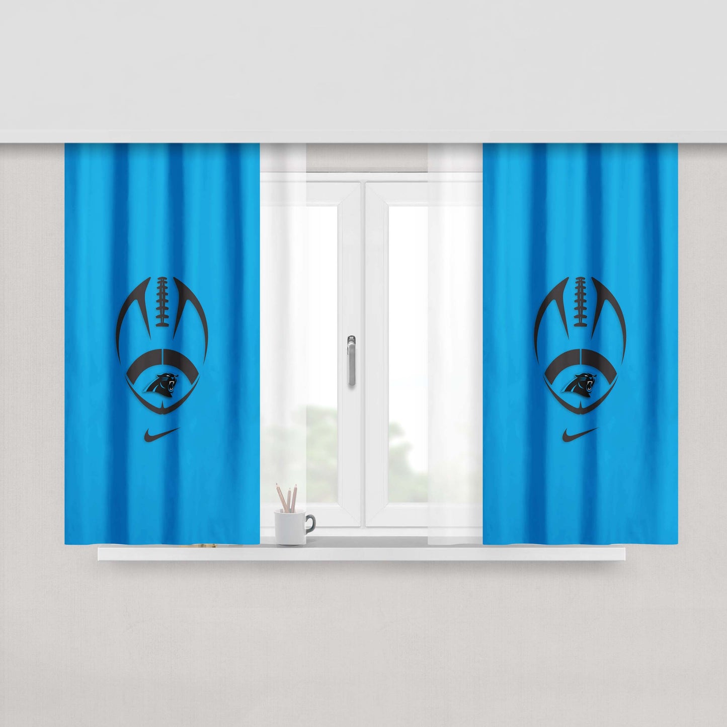 Carolina Panthers Blue Logo Peach Skin Window Curtains