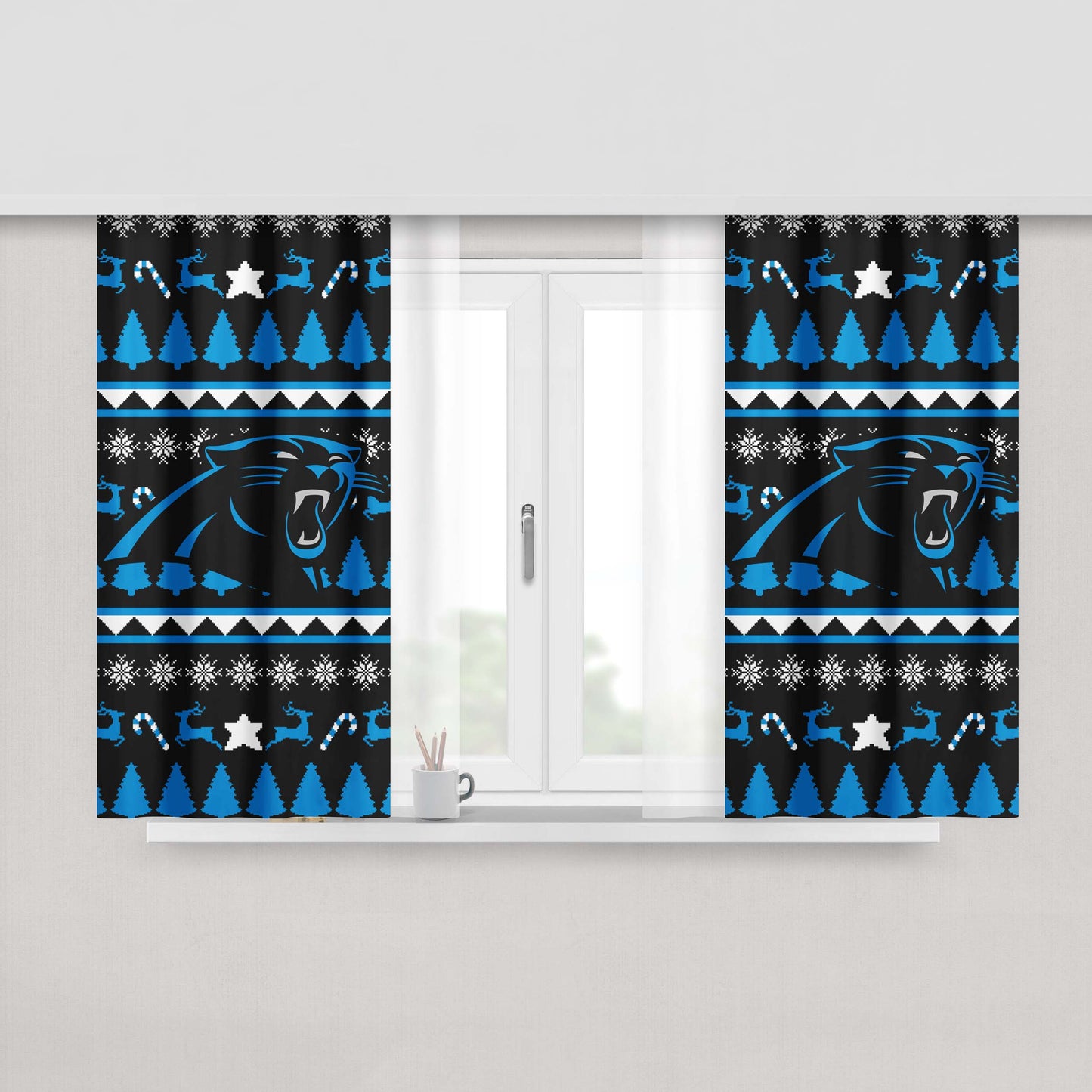 Carolina Panthers Christmas Sweater Peach Skin Window Curtains