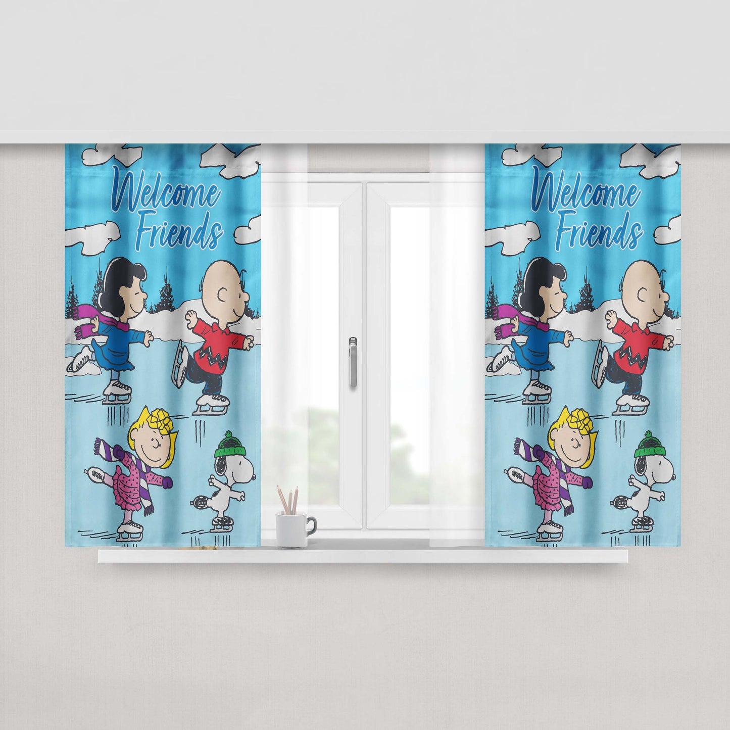 Charlie Brown Peanuts Gang Winter Peach Skin Window Curtains