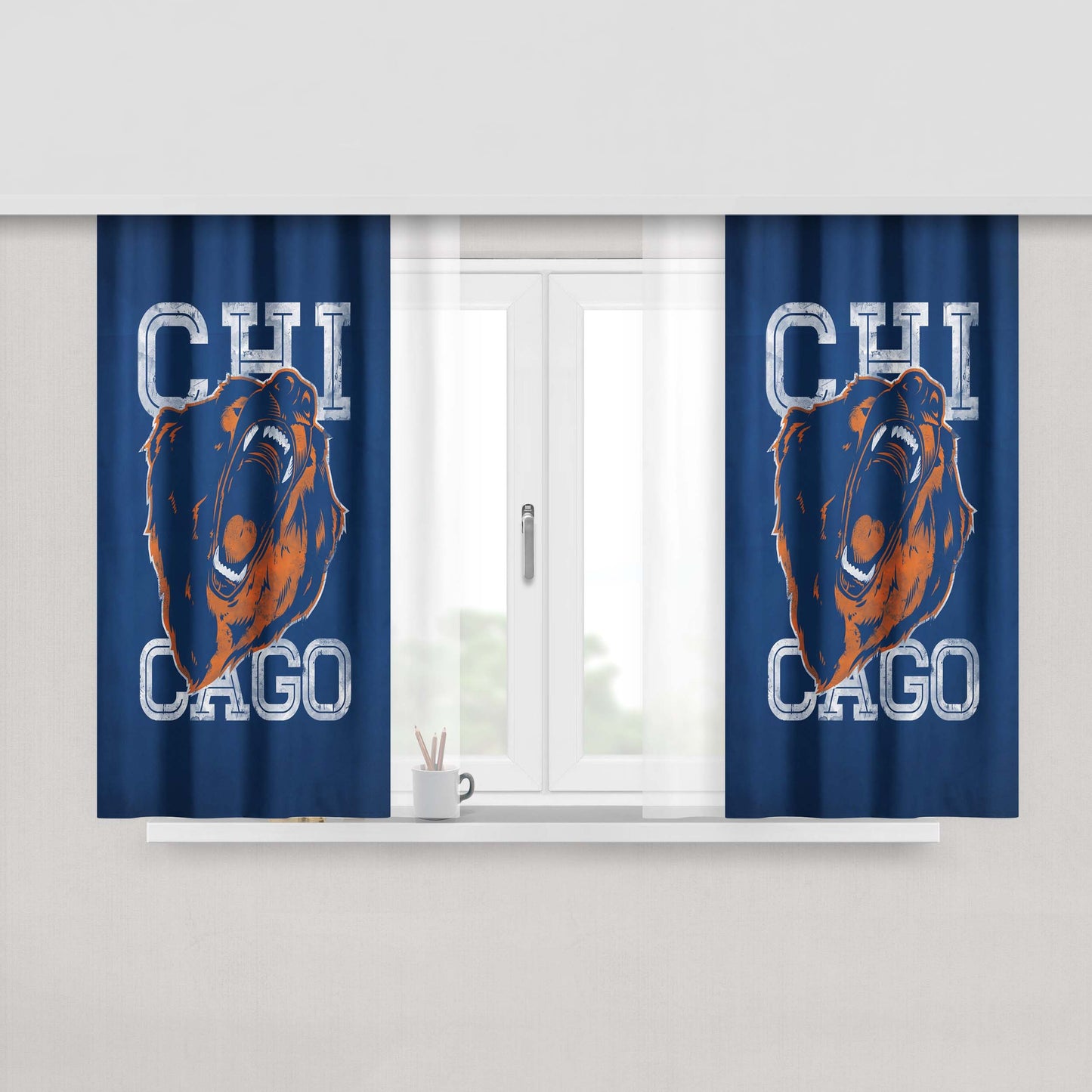 Chicago Angry Bears Nfl Peach Skin Window Curtains