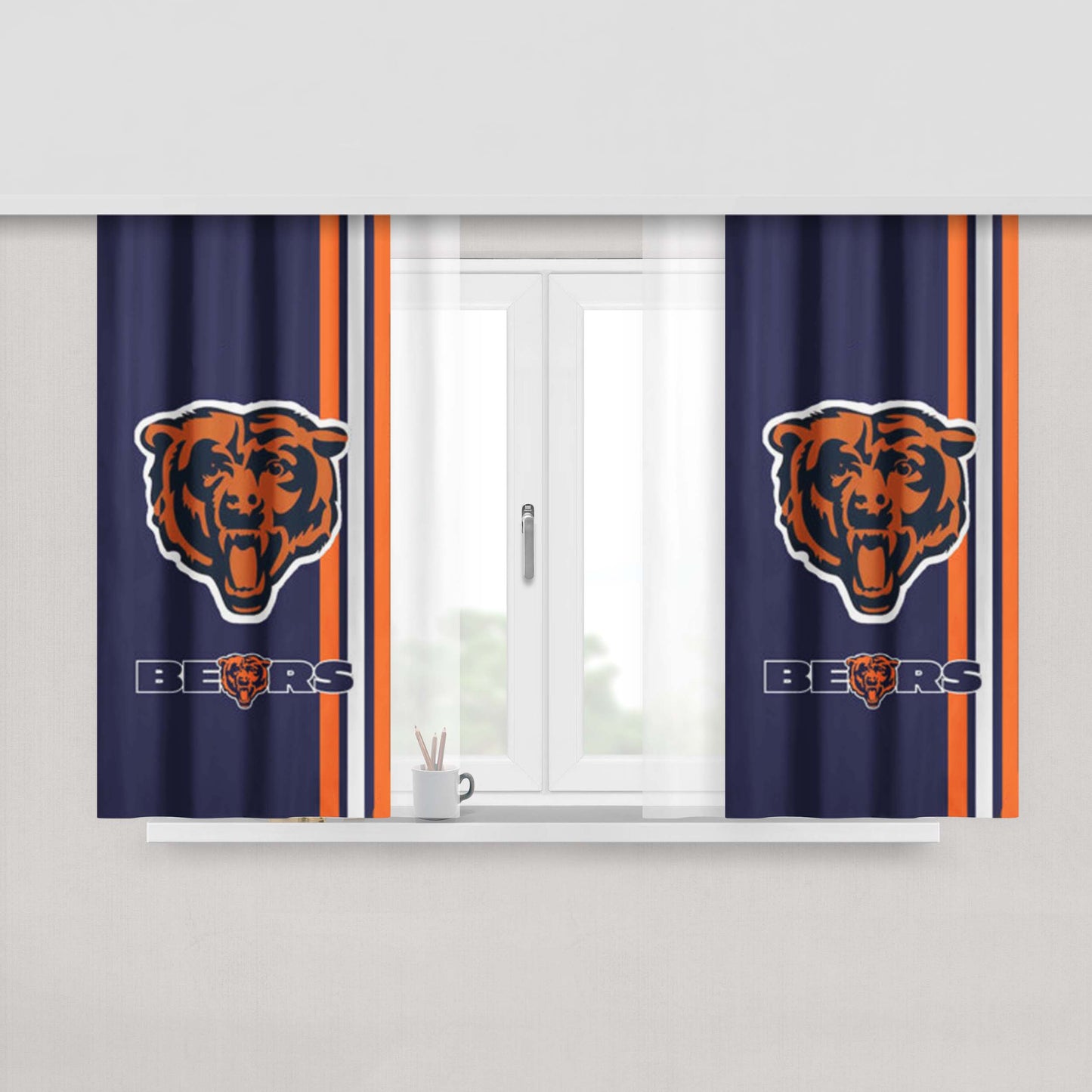 Chicago Bears Nfl Stripe Peach Skin Window Curtains