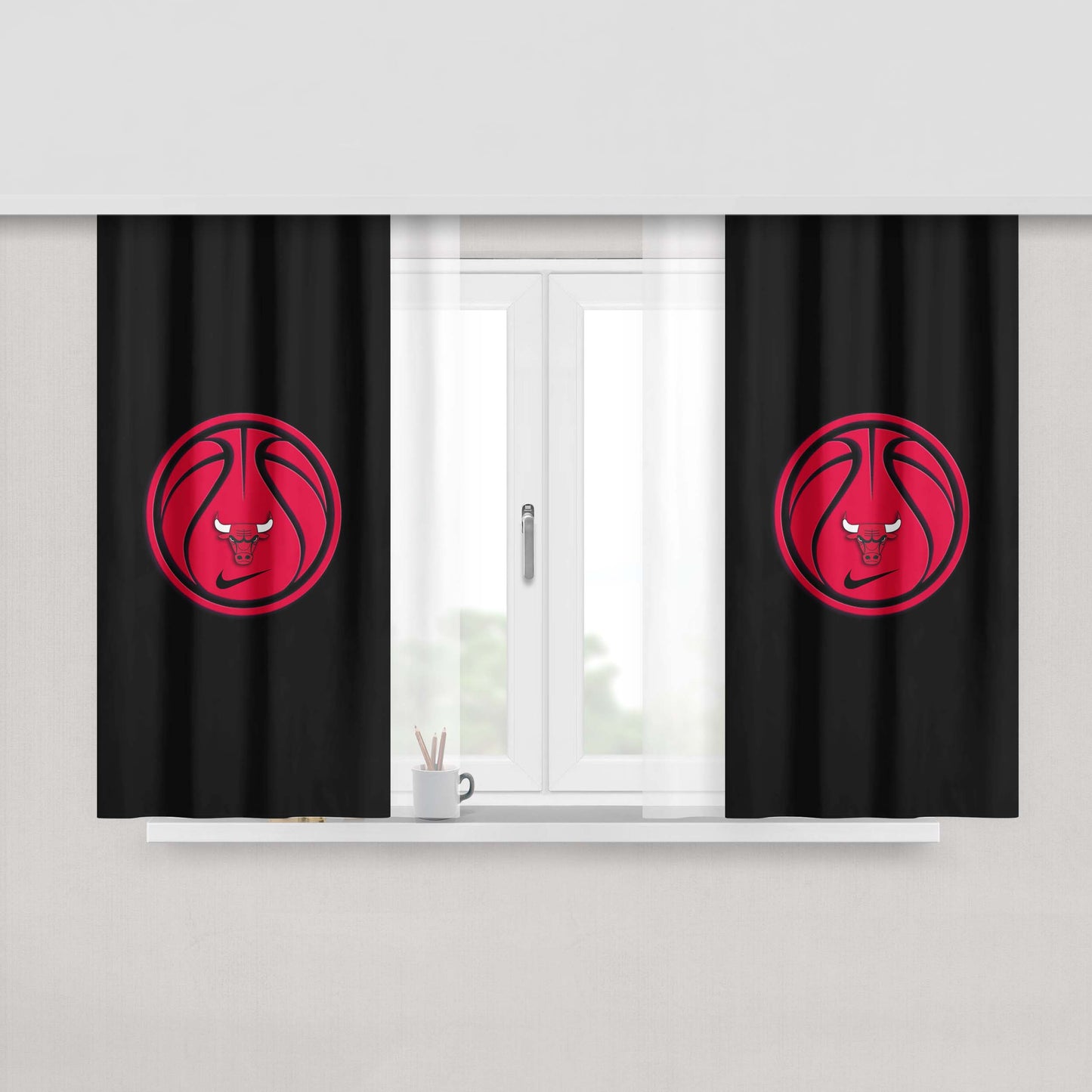 Chicago Bulls Basketball Black Peach Skin Window Curtains