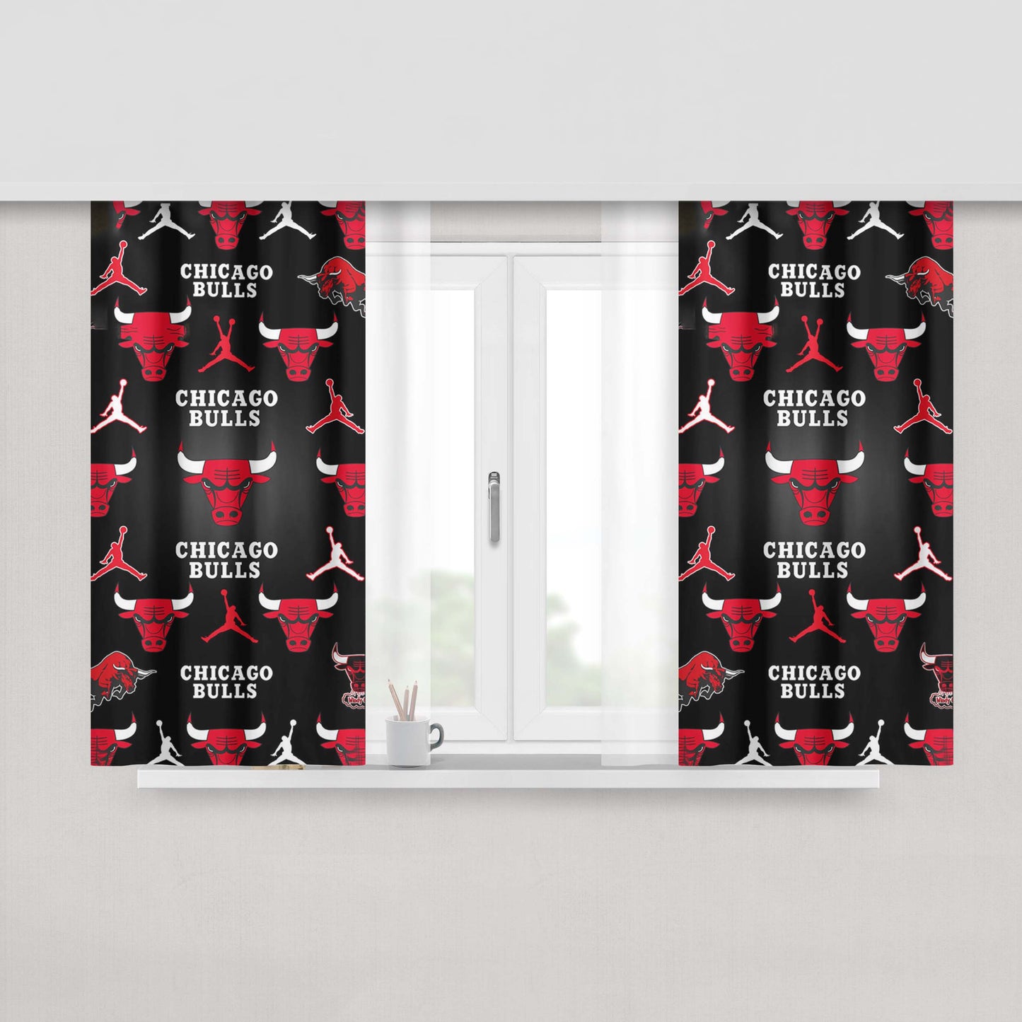 Chicago Bulls Basketball Symbols Peach Skin Window Curtains