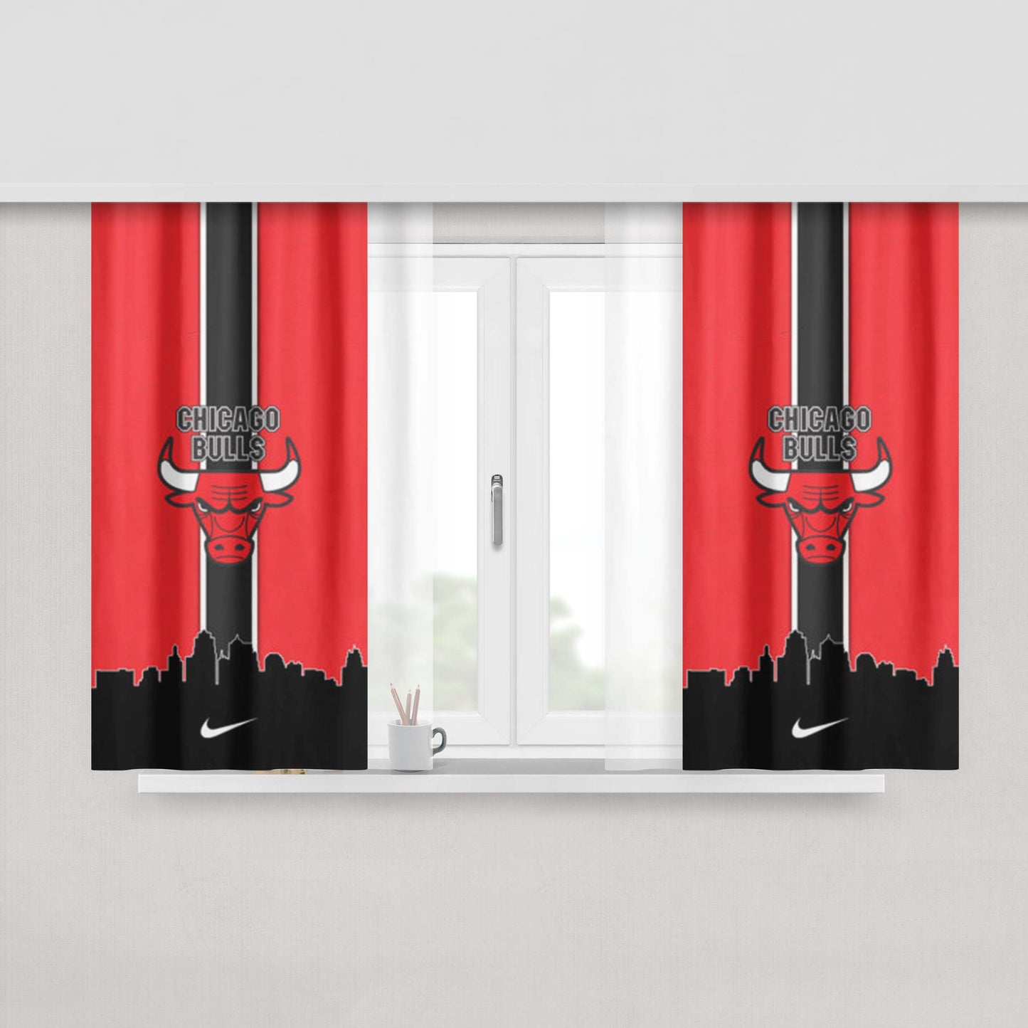 Chicago Bulls Basketball Team Peach Skin Window Curtains