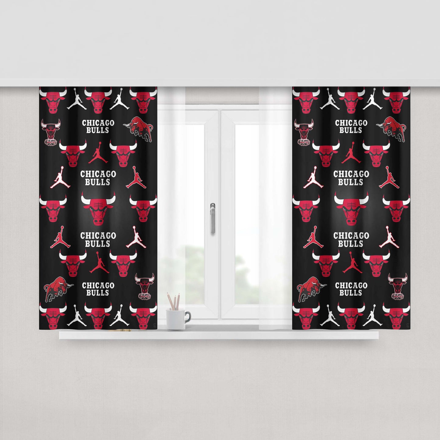 Chicago Bulls Collage Peach Skin Window Curtains
