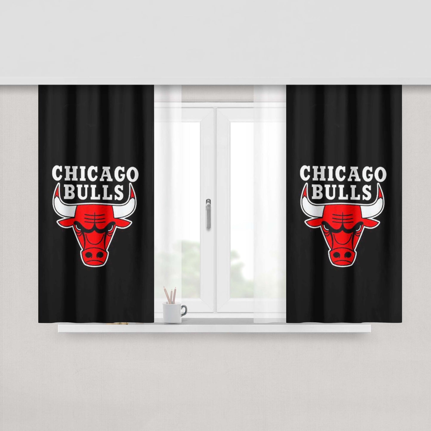 Chicago Bulls Logo Black Peach Skin Window Curtains