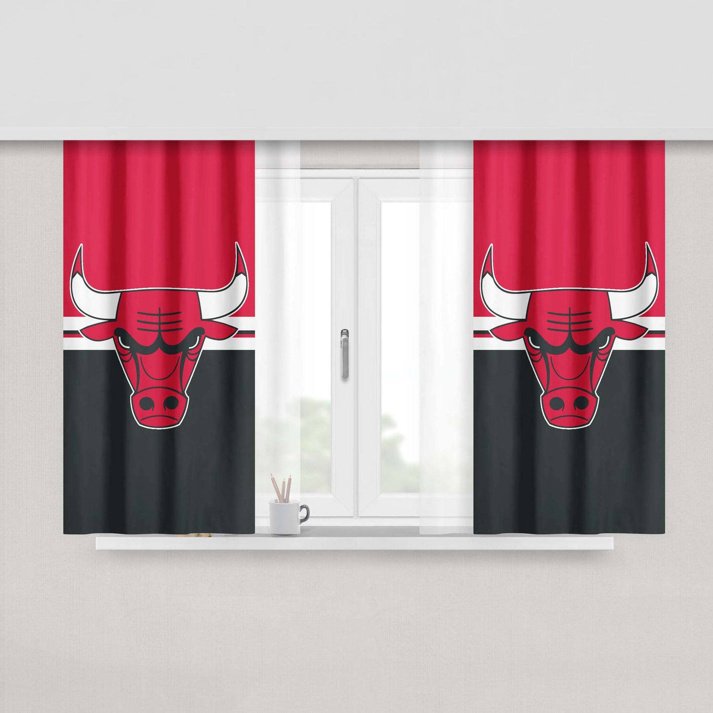 Chicago Bulls Logo Red Bla Peach Skin Window Curtains