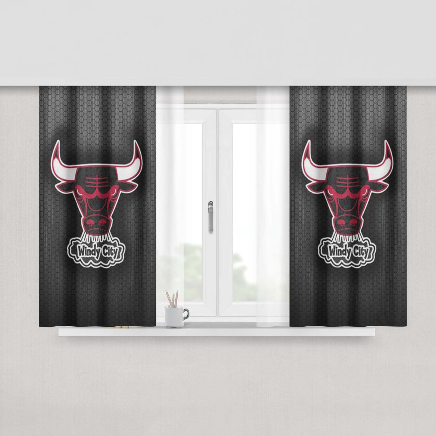 Chicago Bulls Logo Peach Skin Window Curtains