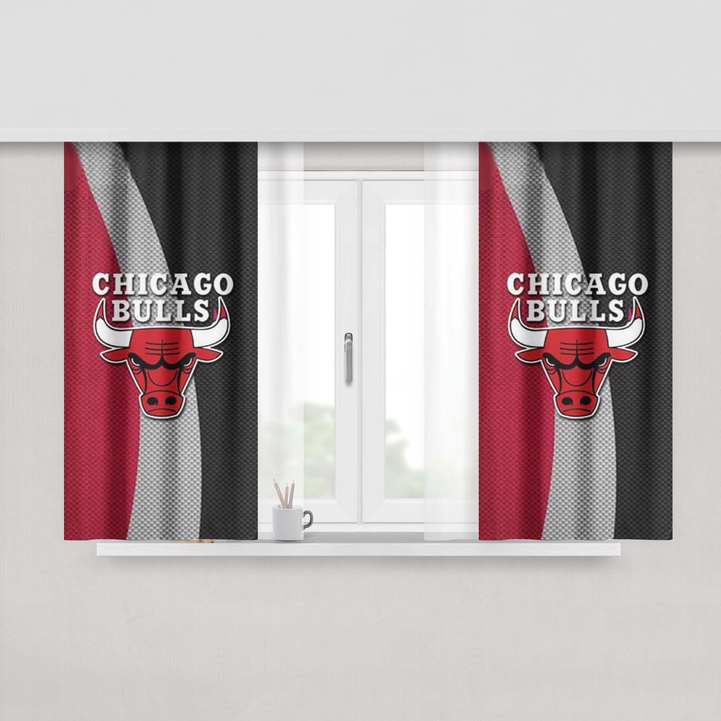 Chicago Bulls Texture Logo Peach Skin Window Curtains