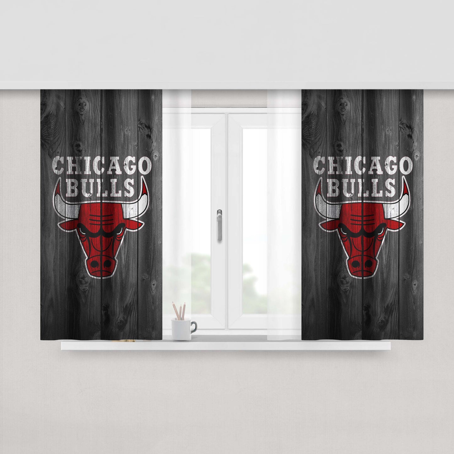 Chicago Bulls Wooden Peach Skin Window Curtains