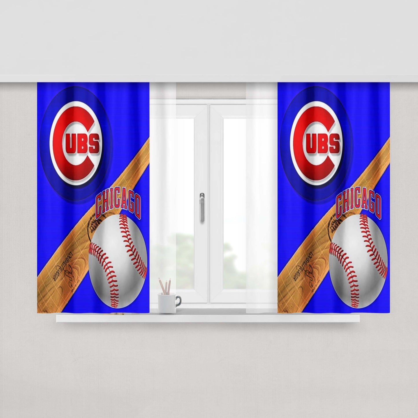 Chicago Cubs Baseball Log Peach Skin Window Curtains