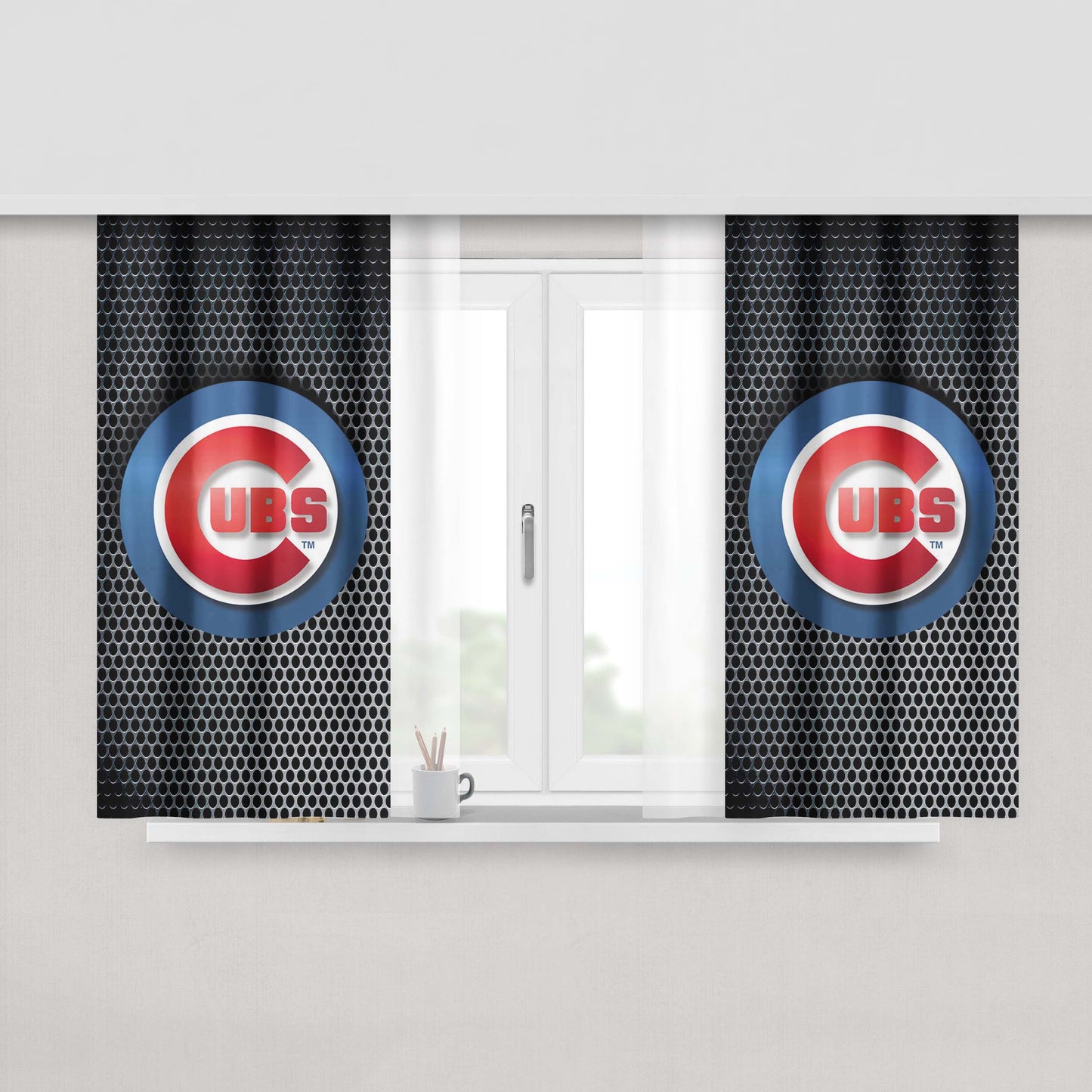 Chicago Cubs Carbon Fiber Art Peach Skin Window Curtains