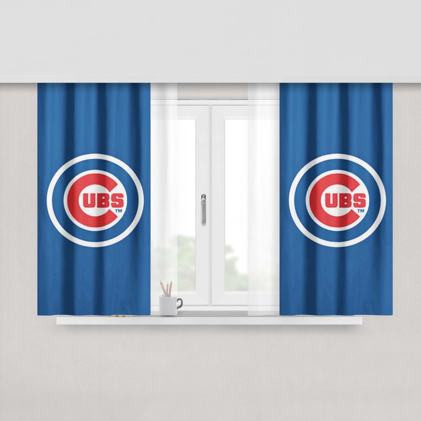 Chicago Cubs Logo On Blue Peach Skin Window Curtains