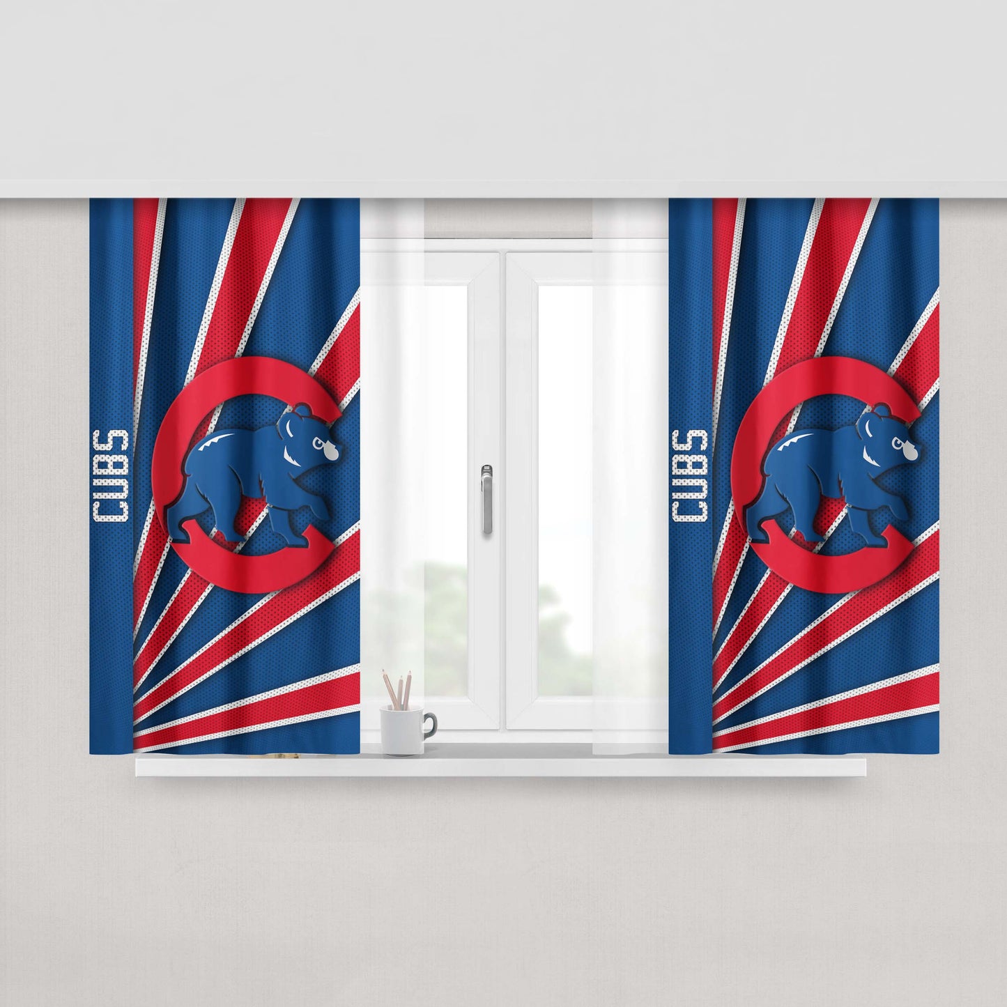 Chicago Cubs Logo Stripe Peach Skin Window Curtains