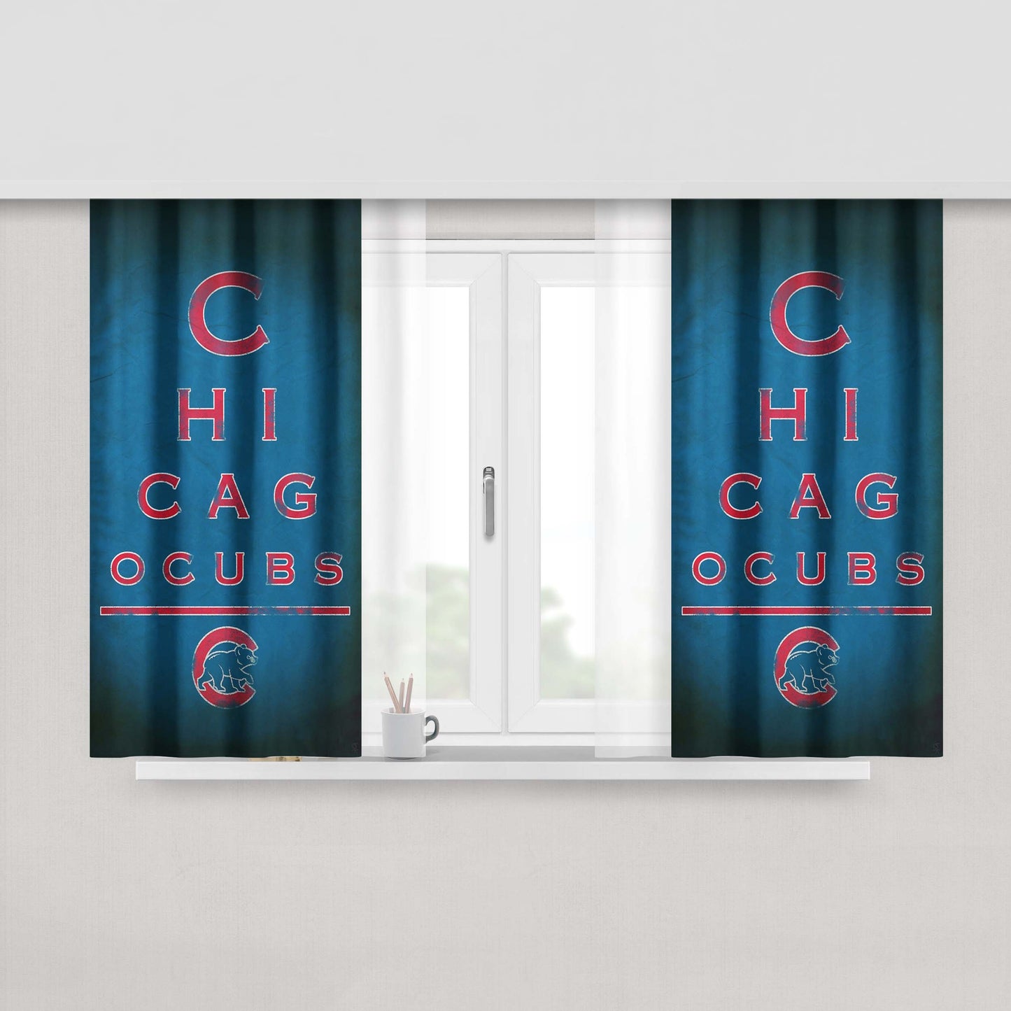 Chicago Cubs Mlb Blue Wallpaper Minimalist Peach Skin Window Curtains
