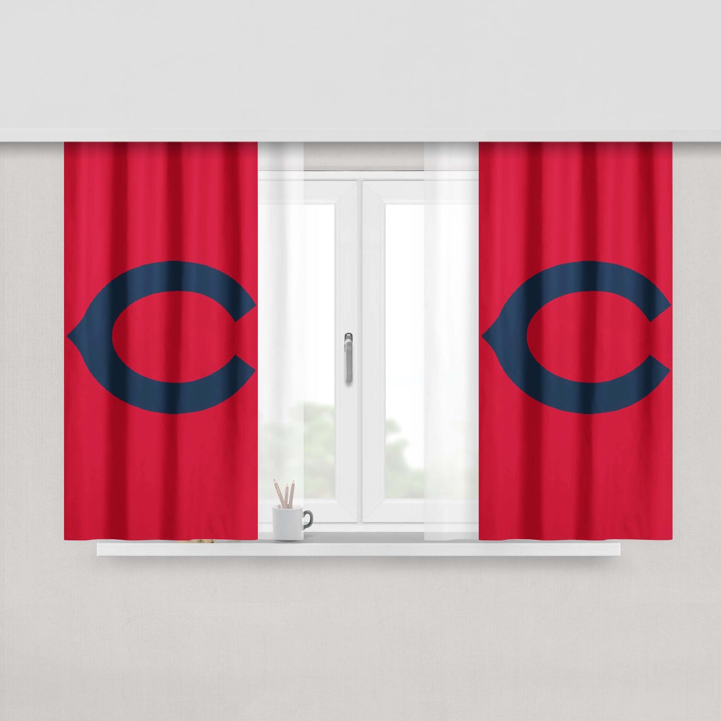 Chicago Cubs On The Red Peach Skin Window Curtains