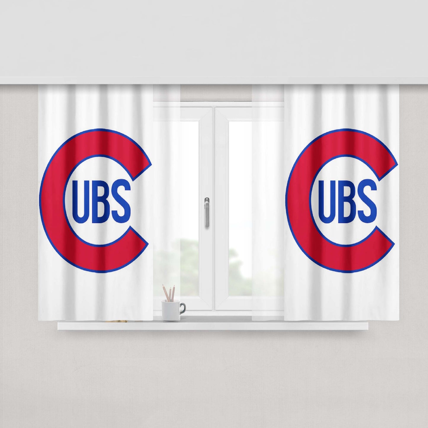 Chicago Cubs On White Peach Skin Window Curtains