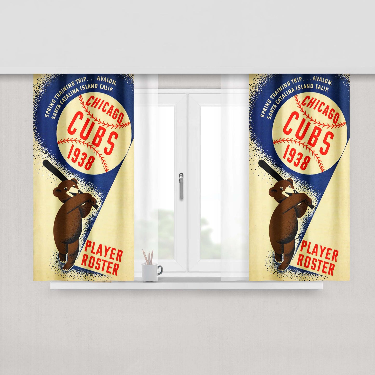 Chicago Cubs Poster 1938 Peach Skin Window Curtains