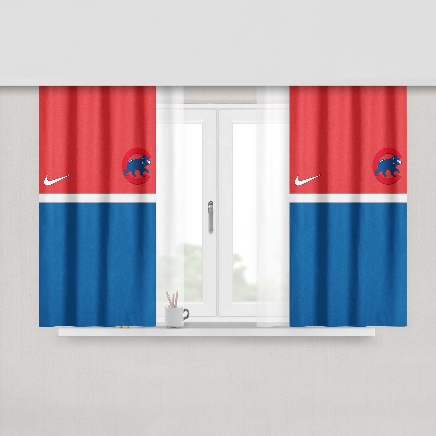 Chicago Cubs Red And Blue Peach Skin Window Curtains