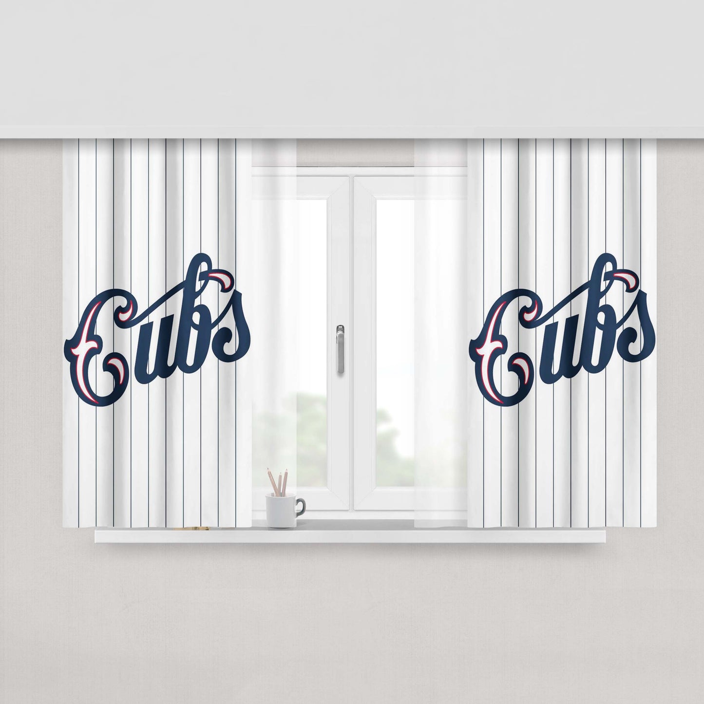 Chicago Cubs Street Stripe Peach Skin Window Curtains