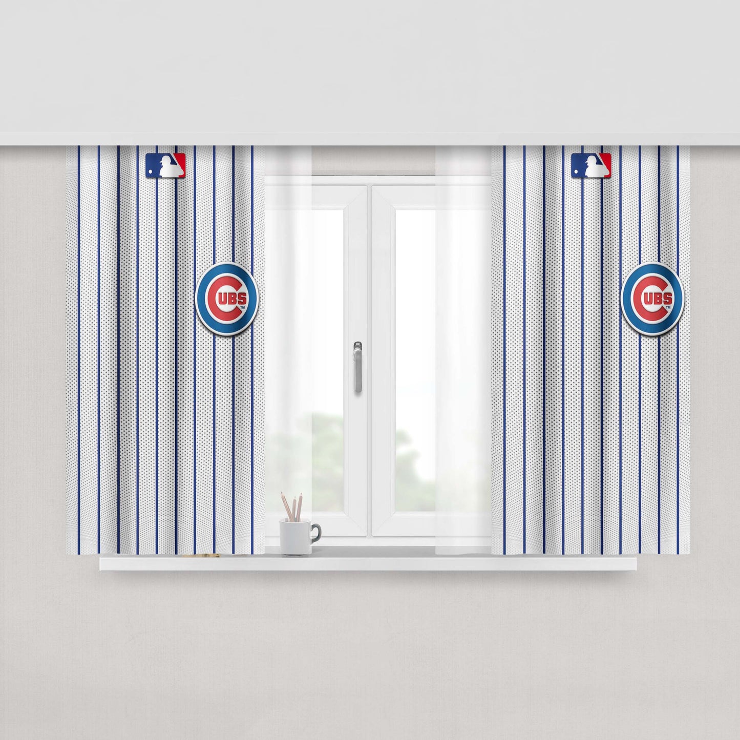 Chicago Cubs Stripe Baseball Peach Skin Window Curtains
